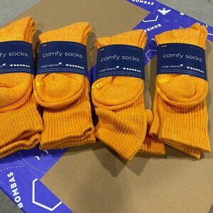 [4 Pairs] BNWT BOMBAS x Virgin Atlantic Orange Solid Calf Socks LARGE